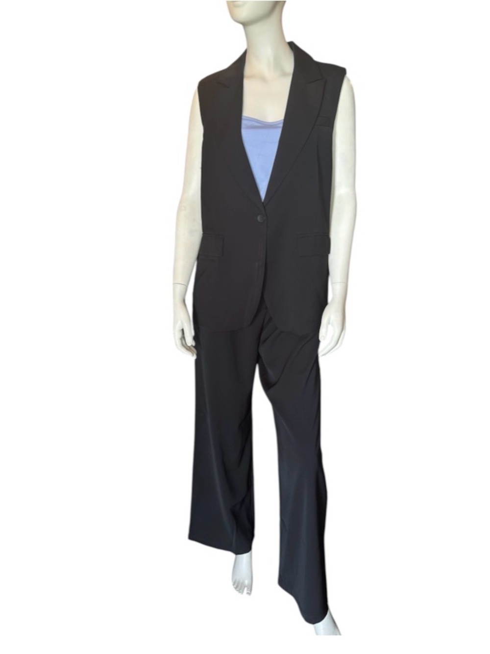 Pretty Garden Sleeveless Suit Vest & Wide Leg Pants Black Size Medium NWT